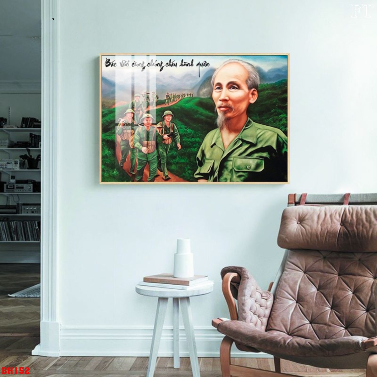 Tranh bác hồ sẵn treo 90x60cm chất liệu tráng gương bác cùng chúng cháu hành quân nhiều mẫu và kích thước