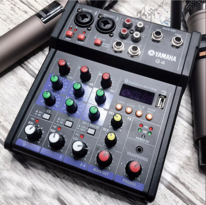 Trọn bộ thu âm mixer g4 bluetooth mixer g4 + micro không dây hát karaoke-livestream rất hay bộ mixer g4 bộ mixer yamaha g4 usb kèm cặp micro không dây độ nhạy tốt chất âm hay