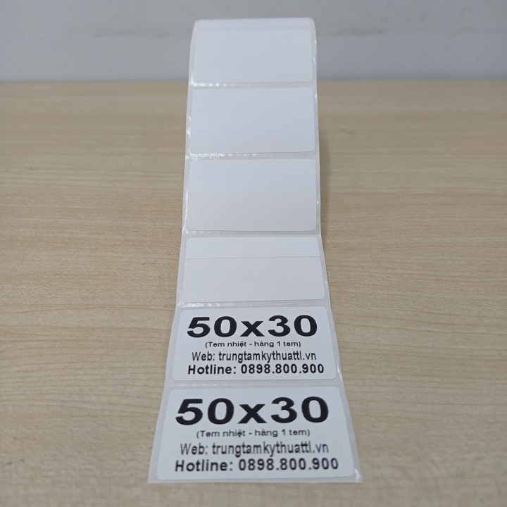 Cuộn 900 tem - Giấy in tem nhãn, in mã vạch, in tem trà sữa 50x30mm - 5x3cm - 3x5cm