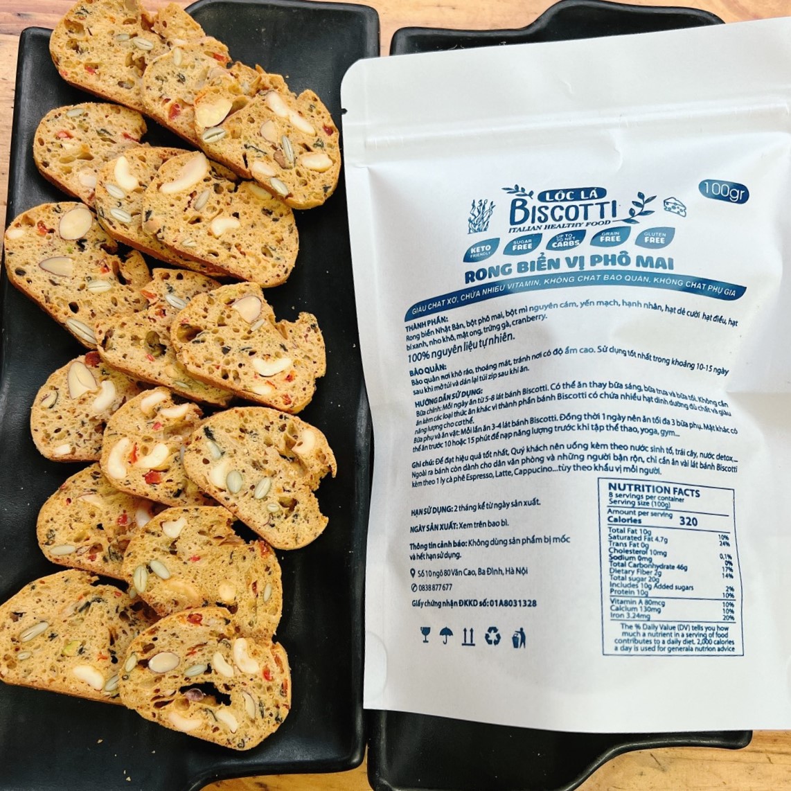 Bánh giảm cân , bánh ăn kiêng Biscotti vị Rong Biển mix Phô Mai hoàn toàn không đường, tốt cho sức khỏe
