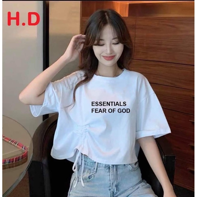 Áo thun nữ áo croptop rút eo essential sành điệu cá tính
