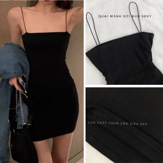 Đầm 2 dây body Đầm hai dây sợi bún thun gân dày đẹp ôm body 2 dáng ngắn dài Freesize