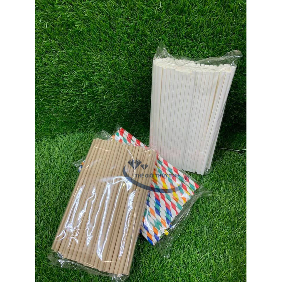 Ống hút giấy phi 8mm - màu ngẫu nhiên - set 100 cái