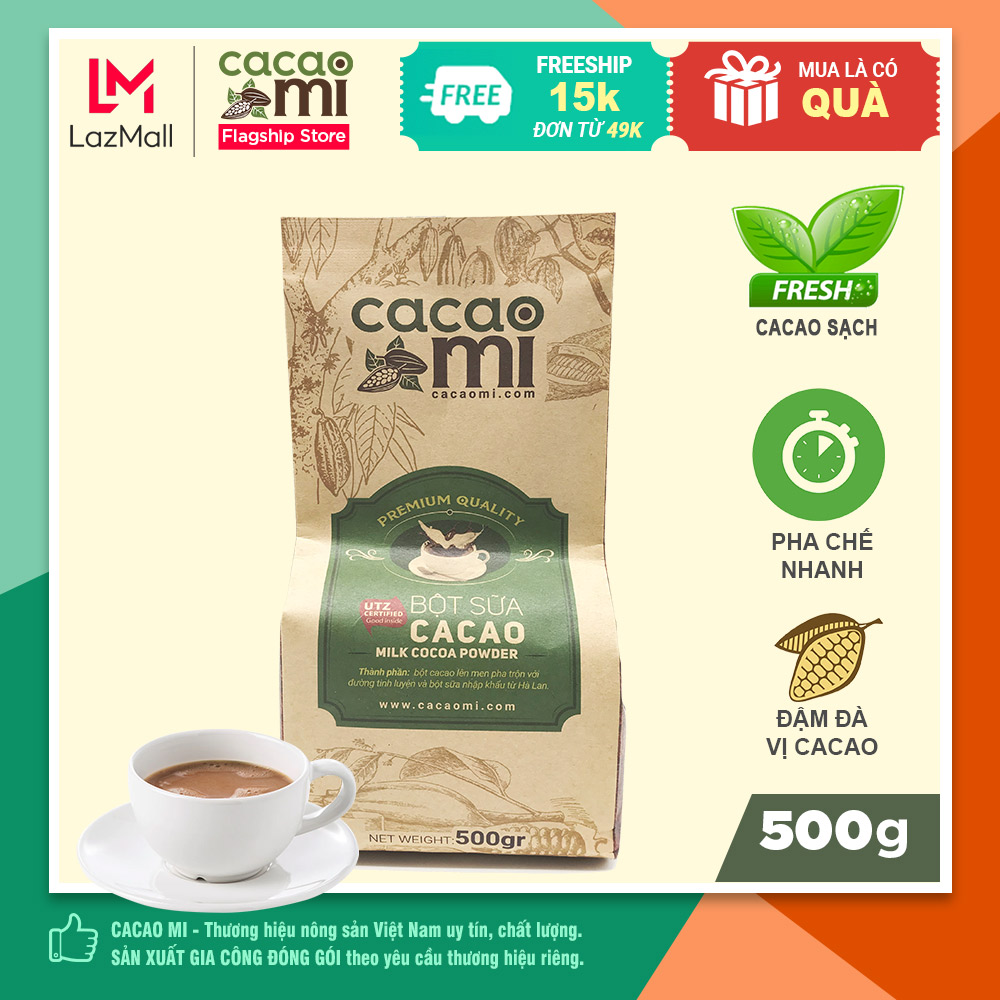  Bột ca cao sữa hoà tan CACAOMI Thức uống sô cô la đậm đà vị cacao nguyên chất chuyên pha chocolate socola nóng trà sữa 500g 
