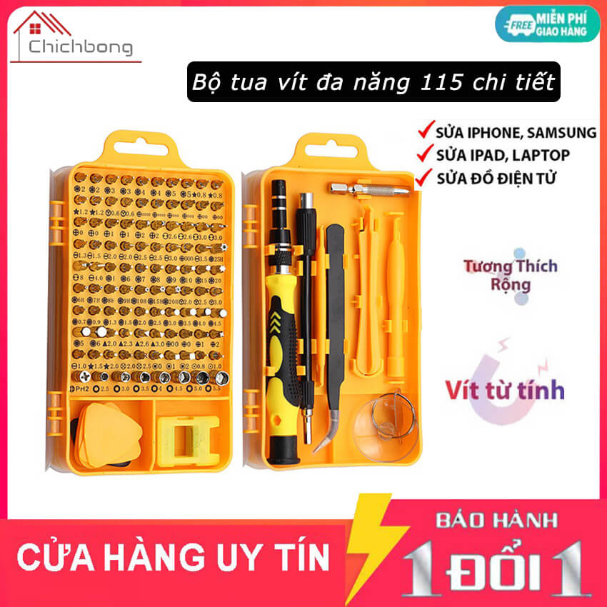 Bộ tua vít đa năng 115 chi tiết có từ tính dùng trong sửa chữa điện thoại, máy tính, laptop, đồng hồ, sửa chữa điện tử, bộ tô vít đa năng, tuốc nơ vít từ tính sửa điện thoại chuyên dụng