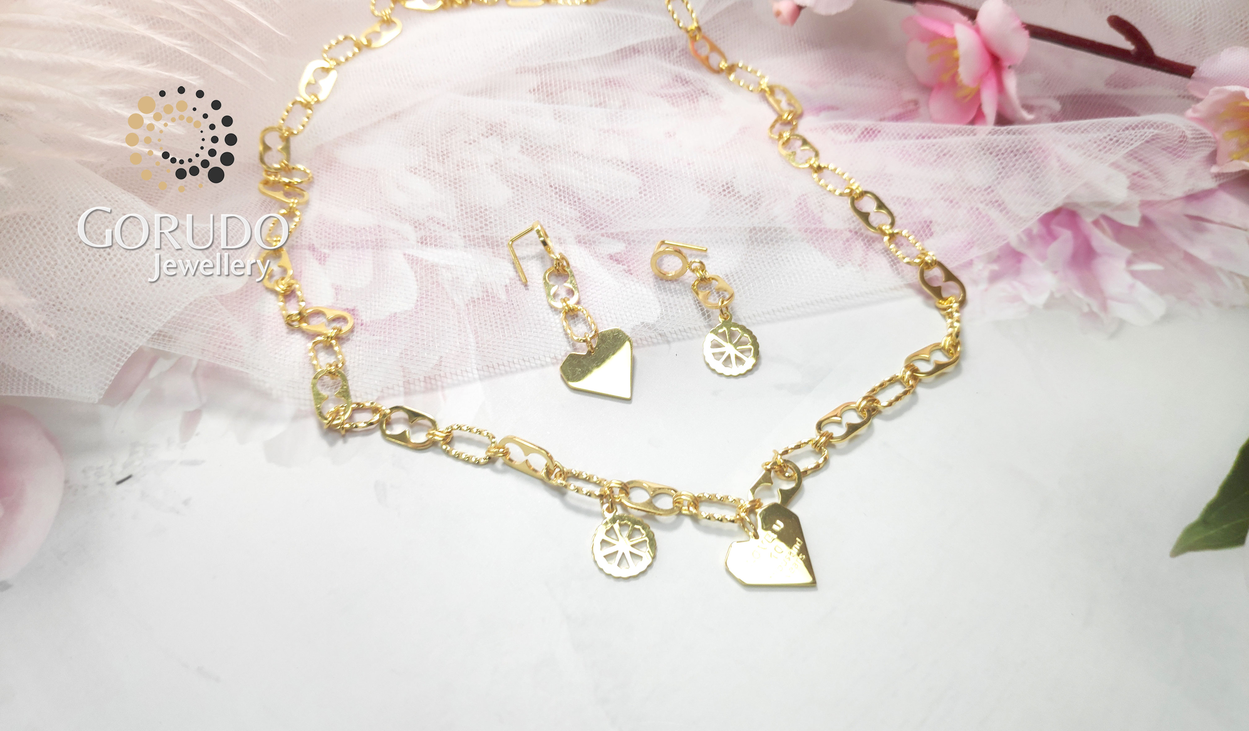 Gorudo Jewellery 999 Pure Gold LOVE U Pendant With Chain + Earring ( Jewellery Set ) · v2