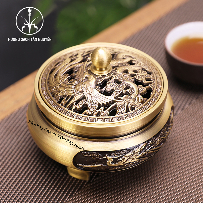 Lư đốt trầm bằng đồng, lư đồng xông trầm, lư hương đồng 100% đồng nguyên chất, chạm khắc tinh xảo