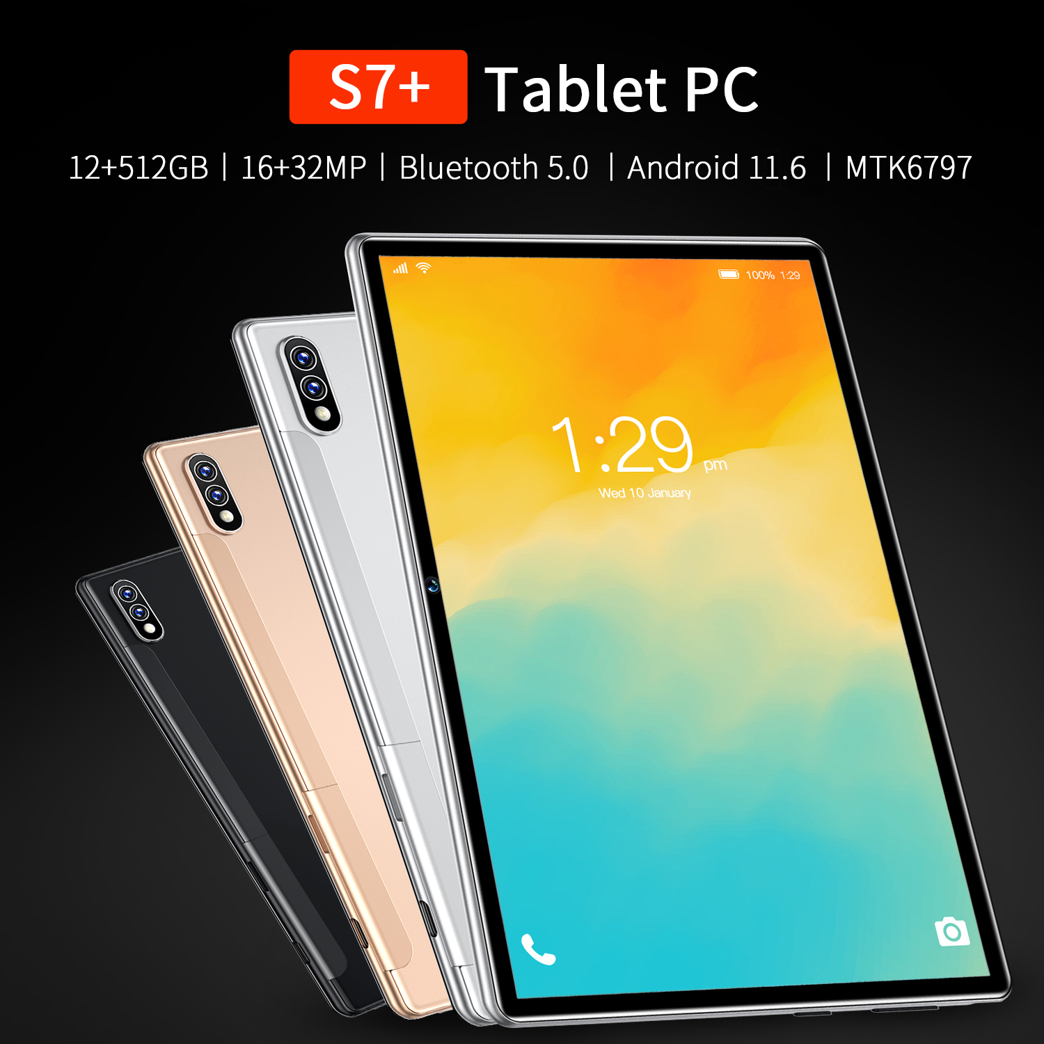 เกี่ยวกับสินค้า 🥇LazMaII TOP1 แท็บเล็ตถูกๆ Sg Galaxy S7+ Tablet PC+ ใหม่ แท็บเล็ต 4g/5G แท็บเล็ตโทรได้ Screen Dual Sim Andorid Full HD จัดส่งฟรี รองรับภาษาไทย หน่วยประมวลผล แท็บเล็ตสำหรับเล่นเกมราคาถูก RAM12G ROM512G ไอเเพ็ด แท็บเล็ต แท็บเล็ตราคาถูกๆ