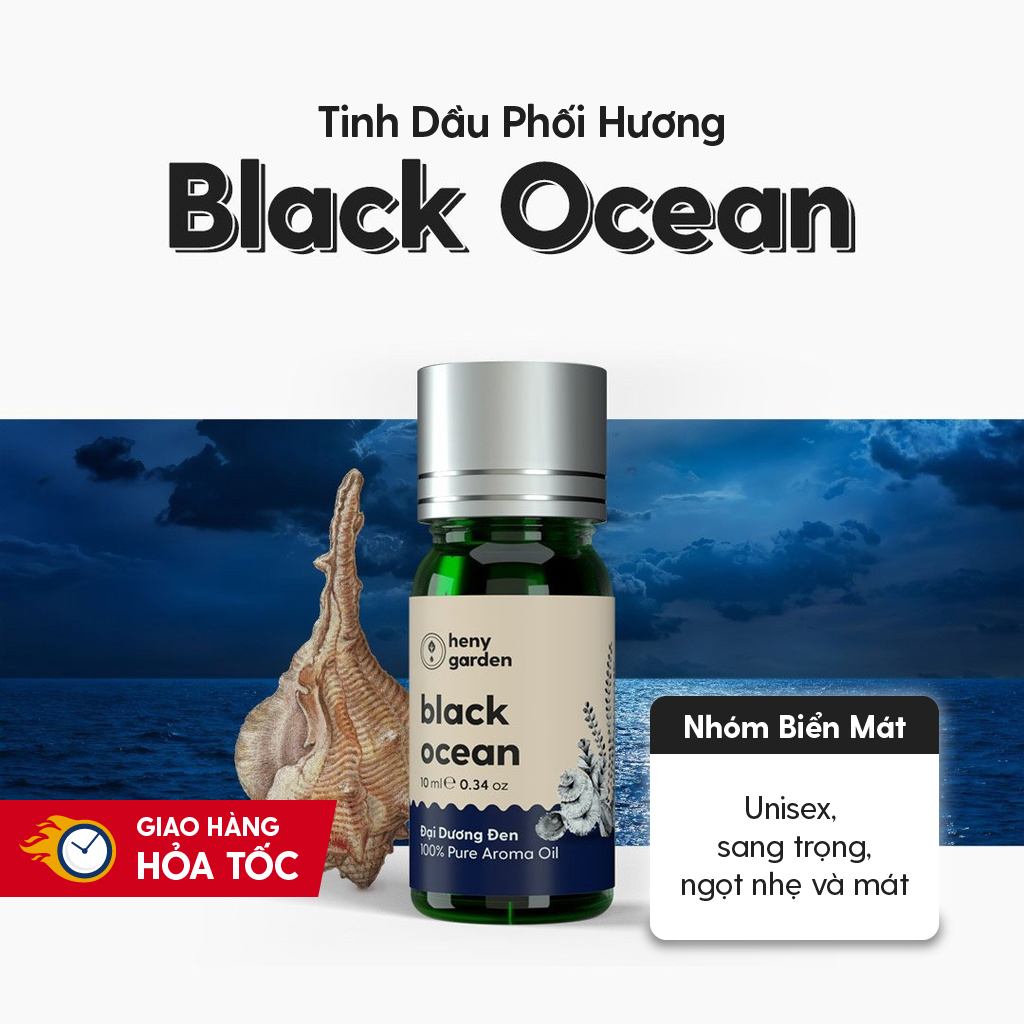 Tinh Dầu Thơm Phối Hương BLACK OCEAN (Biển Sâu) Mới HENY GARDEN Xông Thơm Phòng Khuếch Tán, Làm Nến Thơm Thư Giãn Giúp Dễ Ngủ 10mL