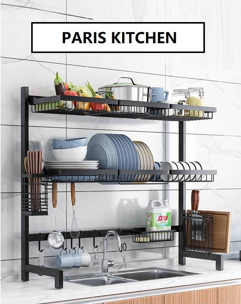 Gambar D1027 (Paris Kitchen) Rak Dapur Stainless Steel Sink Dish Rack Kitchen Organizer Storage Rack Rak Pinggan Sinki Dish Drainer Rak Kitchen Rak