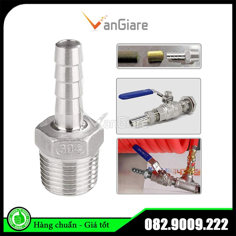 Đầu nối đuôi chuột inox ren ngoài 6mm 8mm 10mm 12mm 16mm 20mm 25mm