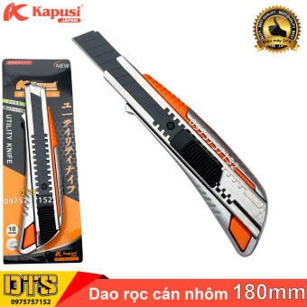 Dao rọc giấy cán nhôm Nhật Kapusi JAPAN, dao trổ bản lớn 18mm lưỡi thép SK5 đen siêu sắc, khung kim loại siêu bền, dao cắt giấy, rọc băng keo, thùng bìa carton chuyên văn phòng, cắt decal, dao rọc giấy to, dao roc giay