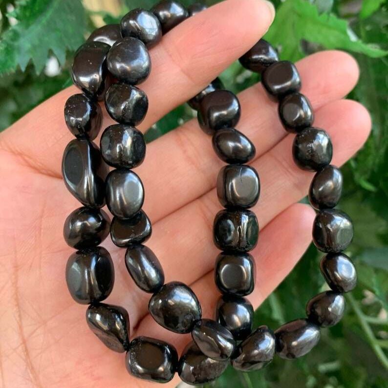 Shungite Vòng đeo tay chính hãng shungite đá quý Nugget, vòng tay co giãn, đá tự nhiên Vòng đeo tay bức xạ bảo vệ khỏi EMF