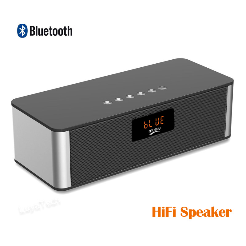 Musky DY21L Bluetooth Speaker Portable Wireless Multi Stereo Enhanced Bass HIFI with FM Radio Clock Time Display Handsfree Call Audio Input Micro SD USB AUX Port Subwoofer Music Audio Player