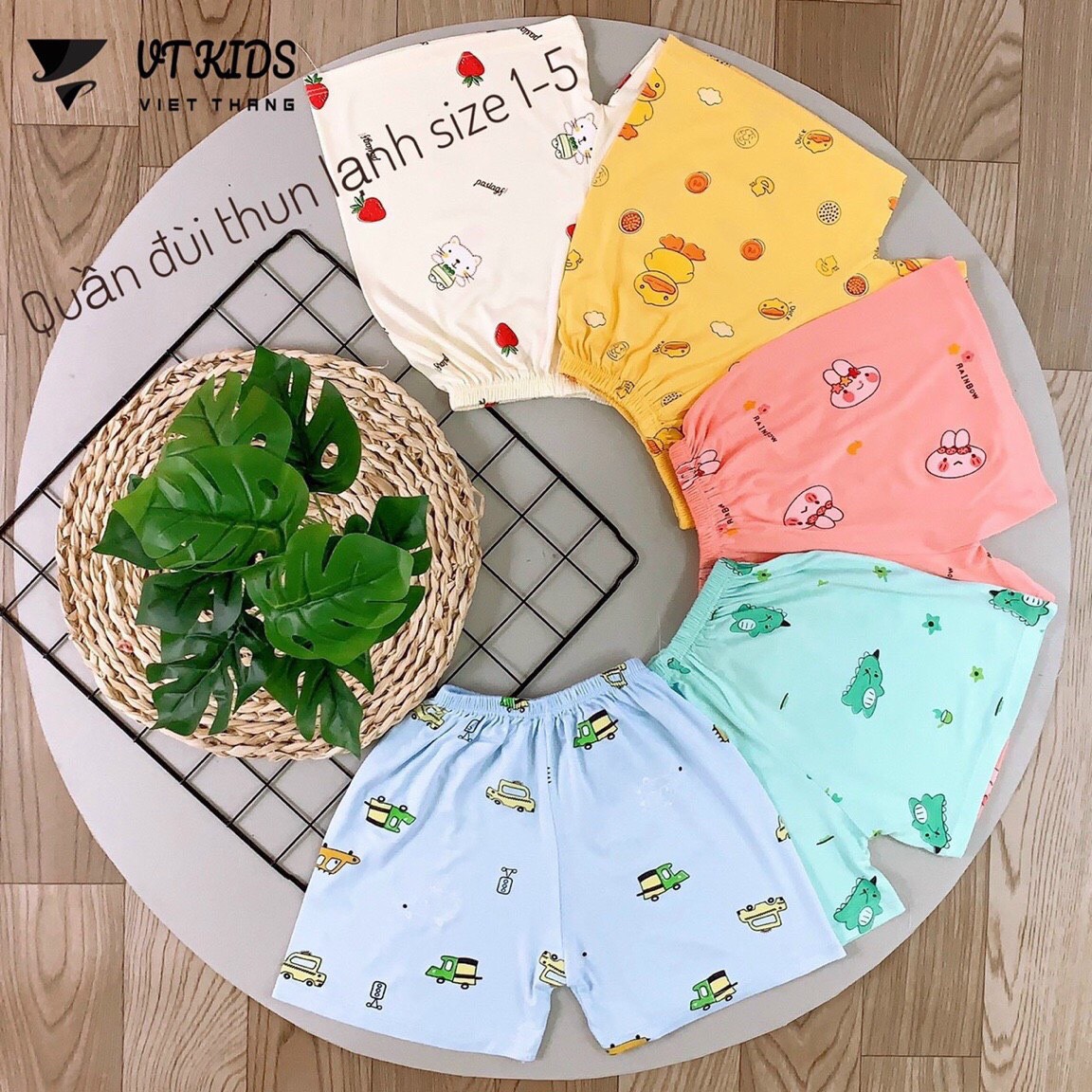 Sét 10 chiếc Quần chục đùi Thun lạnh K.WOO có In hình toàn thân cho Bé trai, Bé gái