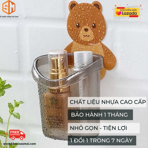 Móc dán tường - cốc gấu đựng bàn chải đánh răng - móc dán tường siêu dính, kệ nhà tắm, kệ dán tường,đựng mỹ phẩm, kệ để đồ nhà tắm - bảo hành 1 tháng