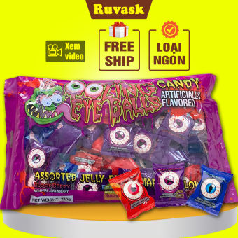 Kẹo Con Mắt Hàn Quốc Gói 230g - Kẹo Marshmallow, Kẹo Siro 3 Vị Dâu, Nho, Việt Quất - Kẹo Halloween Lễ Hội,Kẹo Ma Hoạt Hình - Ruvask