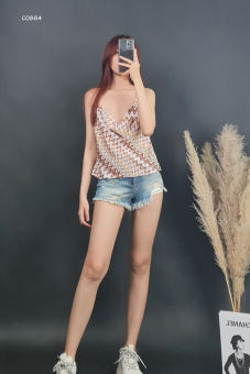 C0884 - Áo 2 dây cổ đỗ F21 phối họa tiế