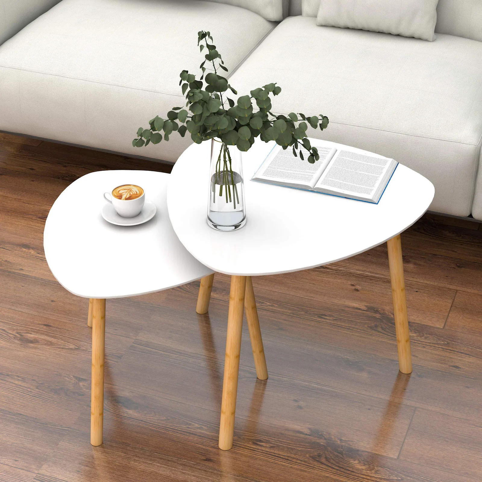 Bàn trà sofa, bàn trà đôi chân gỗ sồi phòng khách TT004, mua 1 được 2