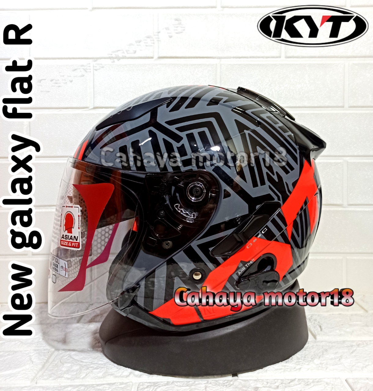 HELM KYT GALAXY FLAT R NEON GUNMETAL RED|HELEM HALF FACE KYT GALAXI BARU Giá 480,000 Đồng*Miễn phí vận chuyển