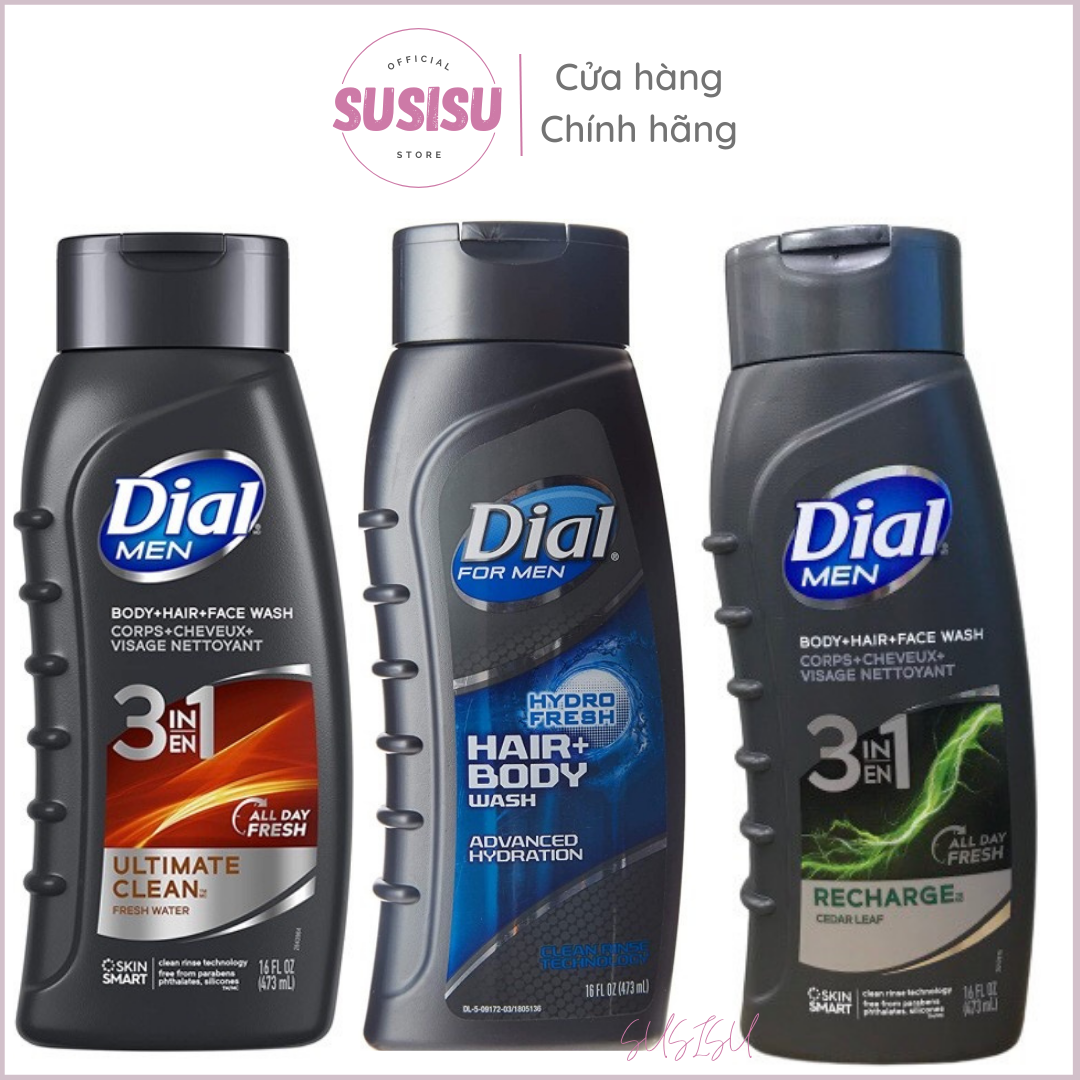 Dầu tắm gội nam dial for men recharge / ultimate 3in1 473ml xanh lá, cam, xanh dương - chuẩn usa