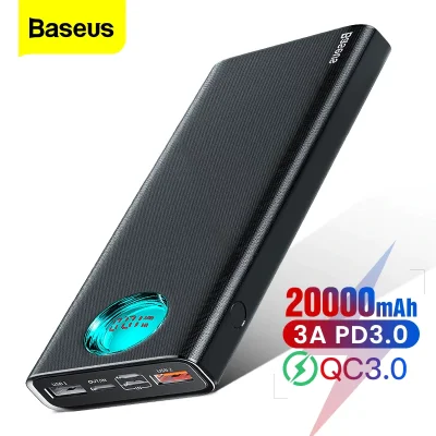 Baseus Amblight 20000mAh / 30000mAh Power Bank USB C PD3.0+QC3.0 Fast Charging Digital Display Portable Charger for iPhone Samsung Huawei Xiaomi Mi (1)