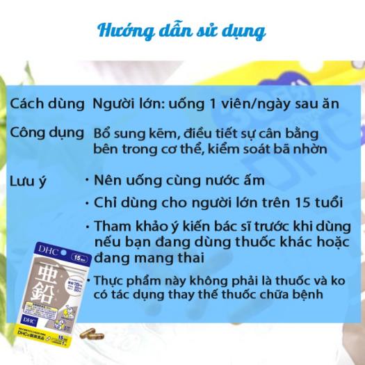 Viên kẽm DHC Nhật Bản zinc giúp ăn ngon miệng, kiểm soát nhờn giảm mụn, dưỡng tóc và móng khỏe, hỗ trợ sinh lý nam