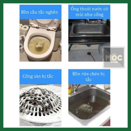 Bột thông cống thoát nước cực mạnh, cực nhanh 280g, 260g Mocstore, Hoá chất thông bồn cầu mạnh xử lý nhanh tắc nghẽn cầu nghẹt lavabo nghẹt bồn rửa chén nghẹt, dung dịch thông tắc tóc và rác thải Sink and drain cleaner