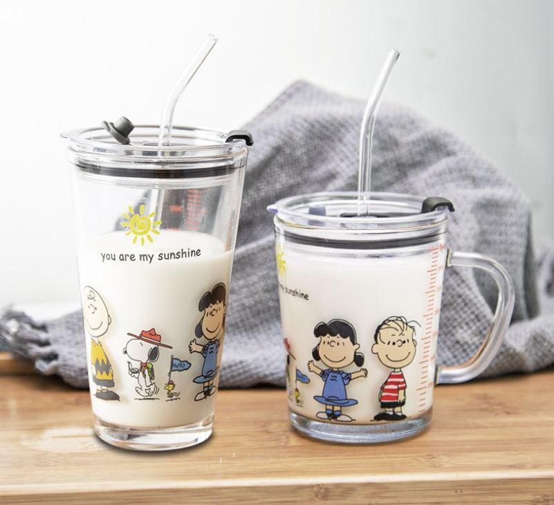 Gambar Ready Stock Glass mug Glass cup With Straw cup with cover Kids Cup bottle cup with straw mug with cover mug set cute mug water cup with straw glass set drinking cute cup kids cup ?? coffee cup glass
