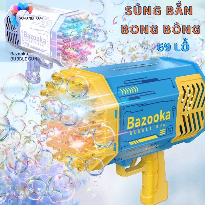 [ĐỒ CHƠI-HCM] Máy Bắn Bong Bóng Tự Động 69 Lỗ, 76 Lỗ, 80 Lỗ Có Chớp Đèn, Súng Bắn Bong Bóng Cá Mập Dễ Thương -SOHANEI FAM -Máy Bắn Bong Bóng Xà Phòng