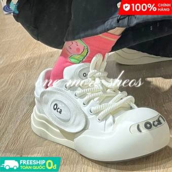 YUNGUANG Giày vải buộc dây mũi tròn xấu xí đáng yêu dành cho nữ mới đế dày đế thấp nụ cười hở mũi phong cách đại học giày trắng phù hợp với nữ【Free Shipping Miễn phí vận chuyển】