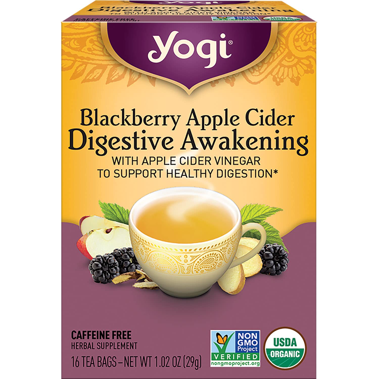 Yogi Tea Blackberry Apple Cider Digestive Awakening trà hỗ trợ sức khỏe hệ