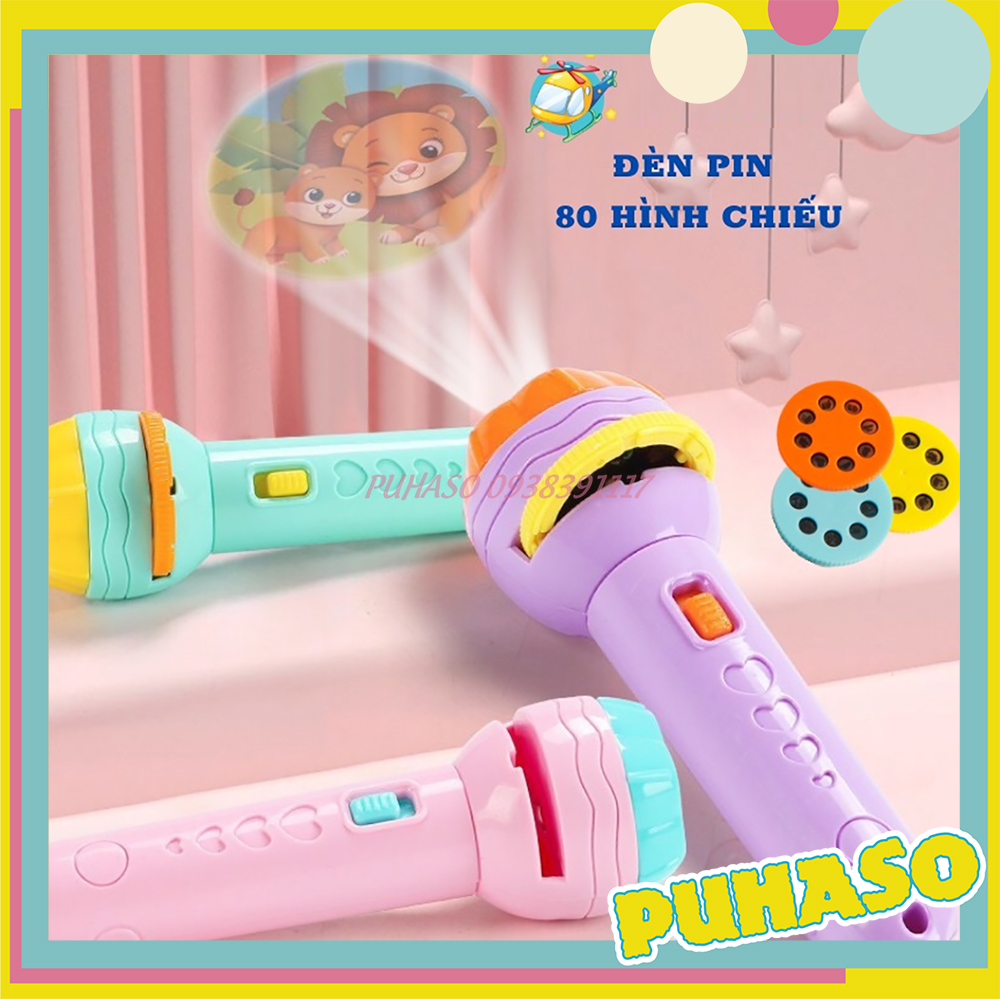 Đèn pin chiếu hình 3D cho bé 10 thẻ 80 hình chiếu ngộ nghĩnh