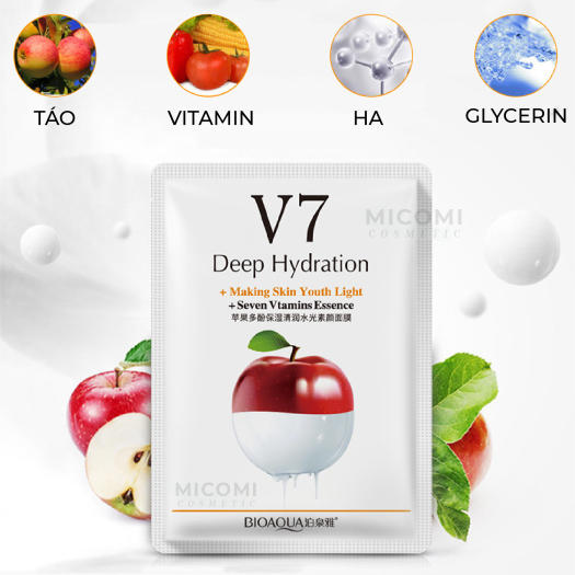 COMBO 10 Mặt Nạ Trái Cây V7 Dưỡng Trắng Da Cấp Ẩm Ngừa Mụn Mask Giấy Đắp Mặt Toning Youth  Vitamin Bioqua Nội Địa Trung MICOMI Cosmetics Táo l Kiwi l Cam l Dâu