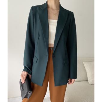 Áo vest nữ blazer KHÀN áo khoác nữ công sở màu xanh rêu tà ngang thời trang tay dài 1 lớp phong cách Hàn Quốc