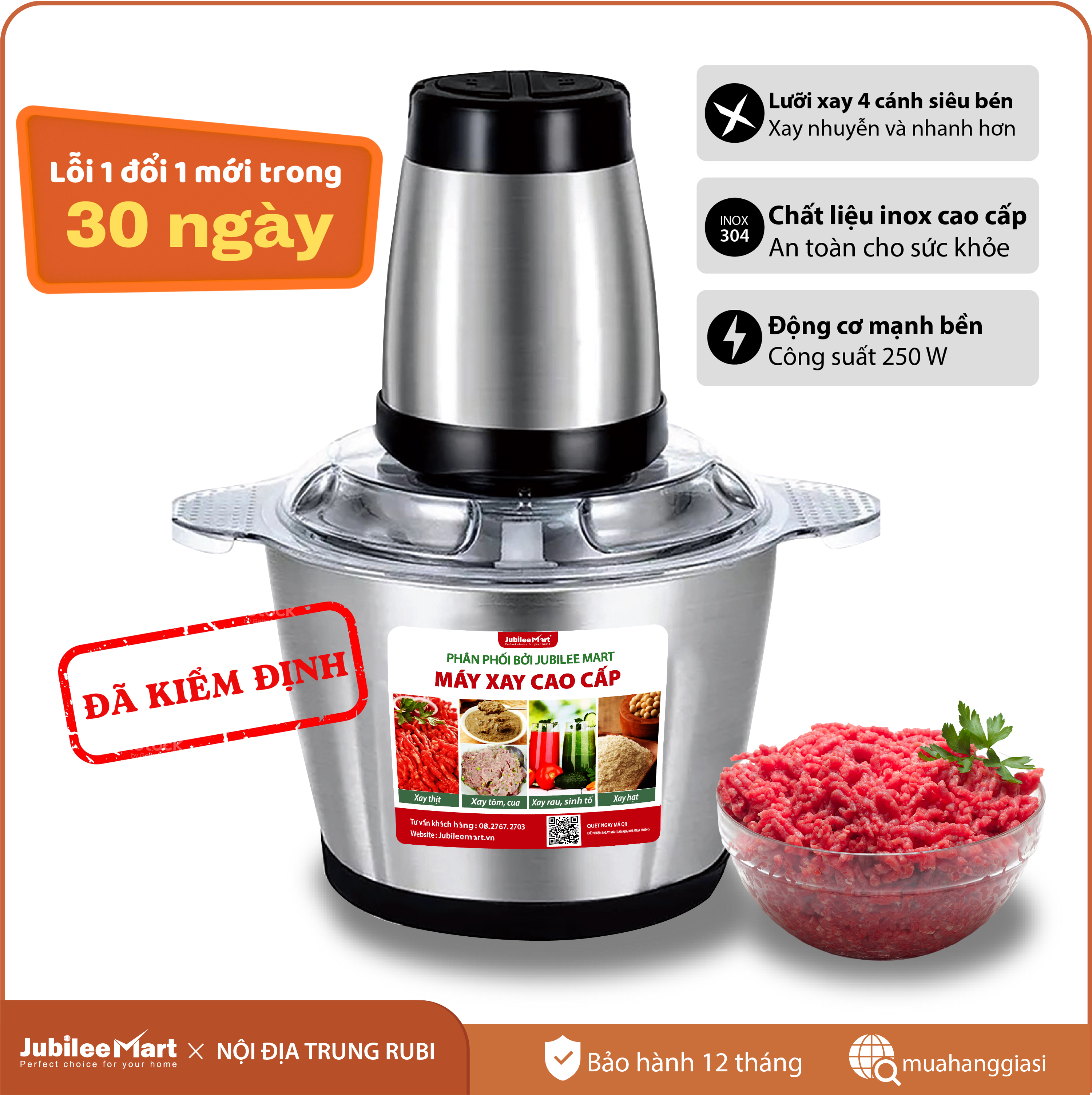 [ SIÊU SALE] Máy Xay Thịt Đa Năng, Máy Xay Sinh Tố, Máy Xay Mini, Máy Xay Đa Năng Cối Inox 304, Dung Tích 2L Kèm Dao Inox 3 Lưỡi Sắc Bén - Máy Xay Tỏi Ớt - Bảo Hành 12 Tháng