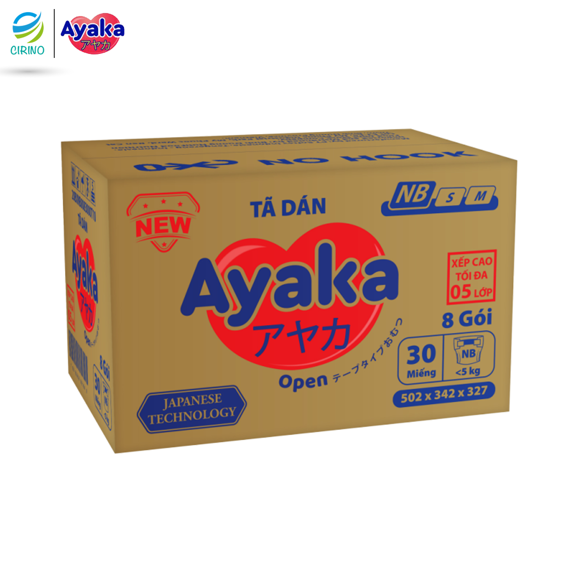 Thùng 8 gói Tã dán sơ sinh AYAKA Công Nghệ Nhật Bản Size NB30 30 miếng/gói dành cho bé <5kg - Thương Hiệu AYAKA - TT CIRINO