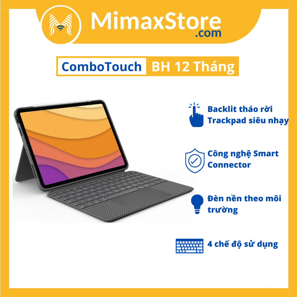 Bao da kèm bàn phím logitech combo touch ipad air gen 4 /5 ipad pro 11 inch và 12.9 inch trackpad siêu nhạy | hàng chính hãng | bảo hành 12 tháng | mimax store