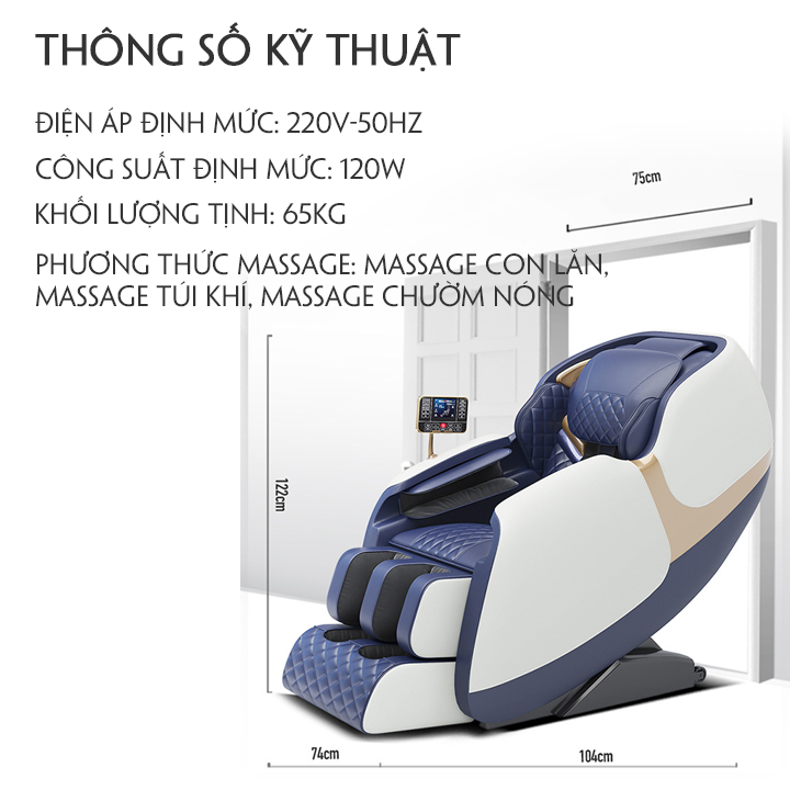 Ghế massage toàn thân cao cấp sử dụng con lăn di động, giảm đau nhức mệt mỏi, có bảng điều khiển tiếng Việt dễ dàng sử dụng
