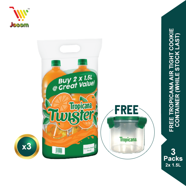 Tropicana Twister Orange Sealed Twin Pack (2 x 1.5L) X 3 Packs + FOC Tropicana Air Tight Container [KL & Selangor Delivery Only]