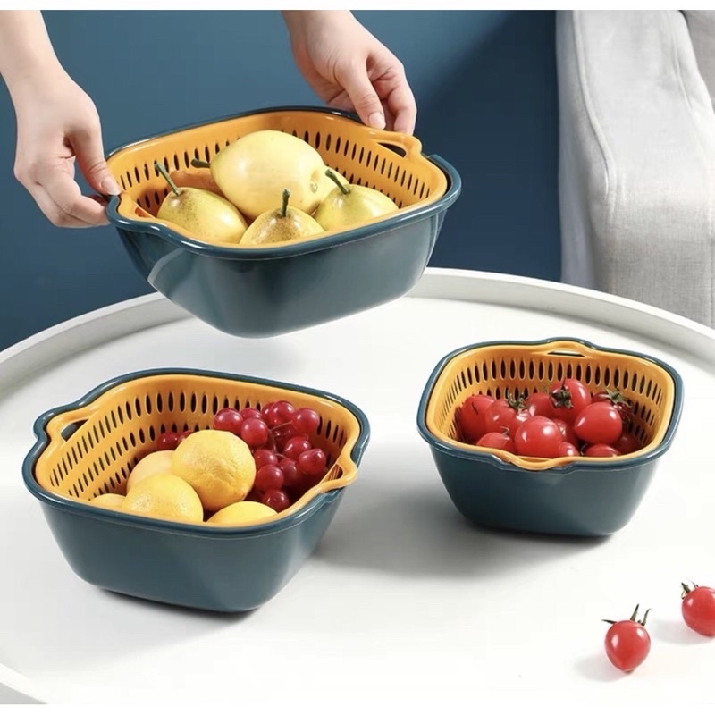 3 rổ và 3 chậu-rổ nhựa đa năng 2 ngăn