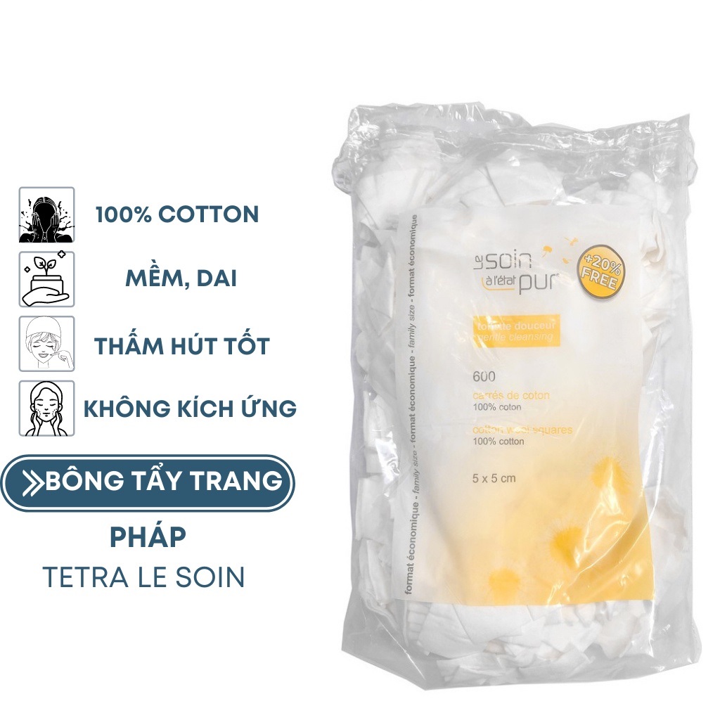 Bông Tẩy Trang Tetra Le Soin Laretat Pur Cao Cấp, 600 miếng, Bông tẩy trang tetra của Pháp loại 600 miếng, Bông tẩy trang Pháp 600 miếng.