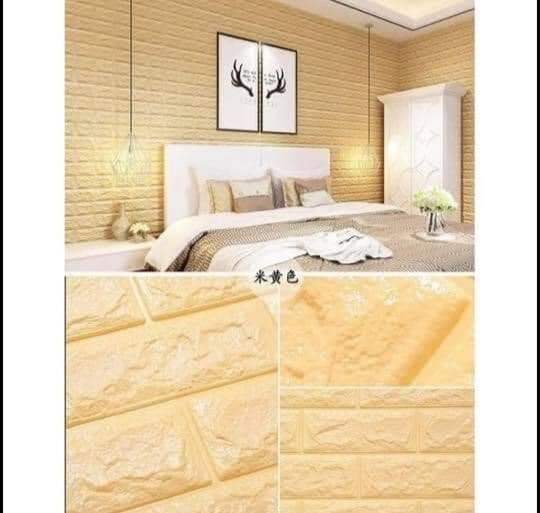 Miếng xốp màu vàng giả gạch 3D dán tường, trang trí nhà giá rẻ, xốp dán tường phòng ngủ-phòng khách đẹp, tấm dán tường 3d