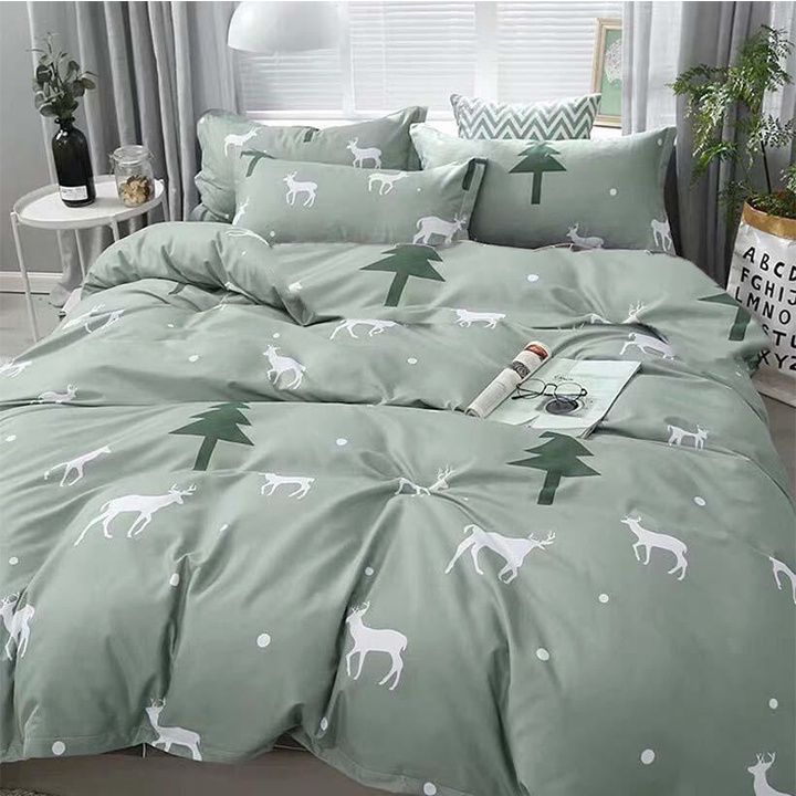🌳 bộ 5 món vỏ chăn ga gối mẫu tuần lộc thông xanh coton poly cao cấp 🌳