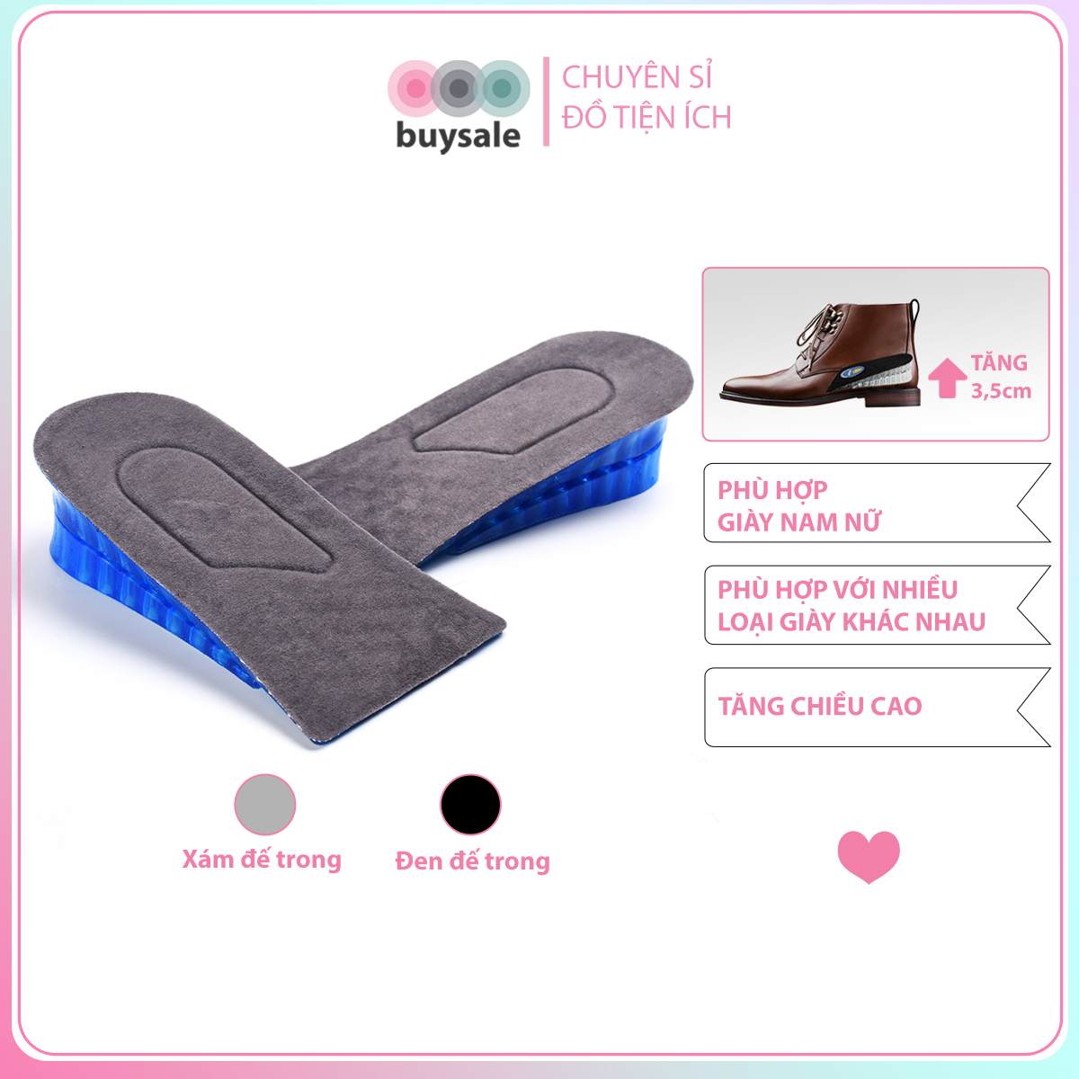 Bộ lót giày độn đế tăng 3.5cm chiều cao loại 2 lớp cấu trúc tổ ong bề mặt ép vải cotton êm chân - buysale - BSPK43