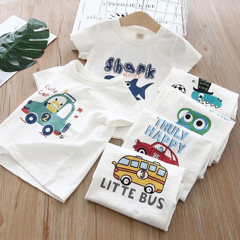Áo thun cotton bé trai bé gái, áo khủng long bé trai,áo in hình cá mập áo thun bé trai in hình ngộ nghĩnh đủ mọi size