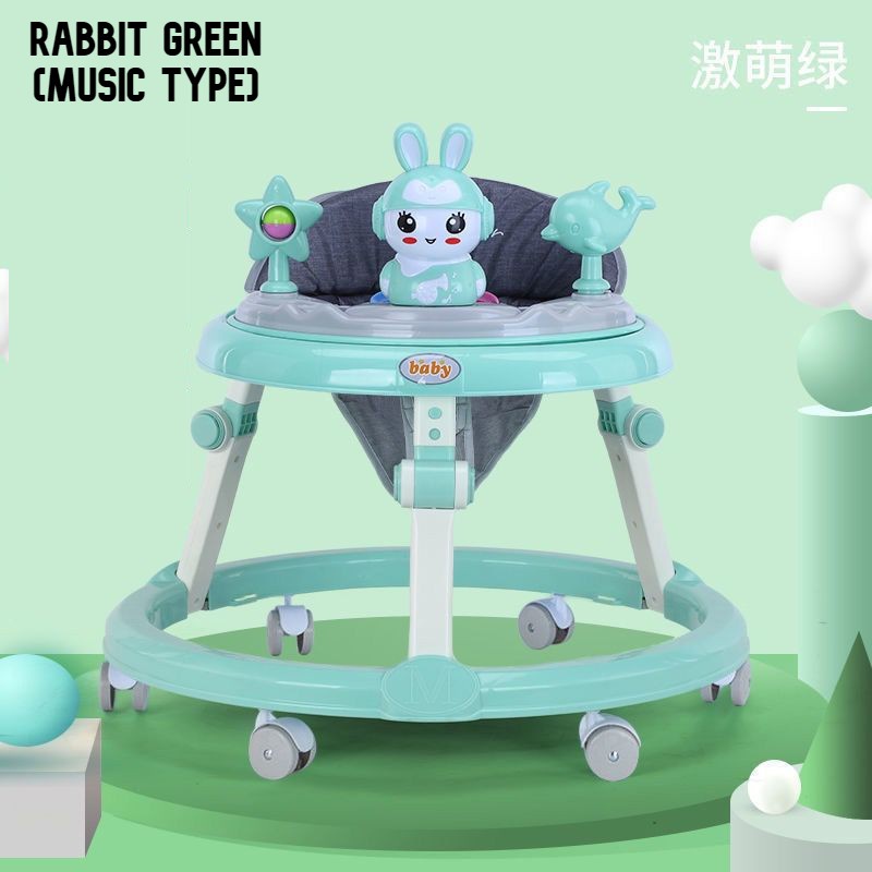 ~Dari KL~ Baby Walker with Music Anti-O-Leg Foldable Portable Folding Adjustable Height Push Walkers Toddler