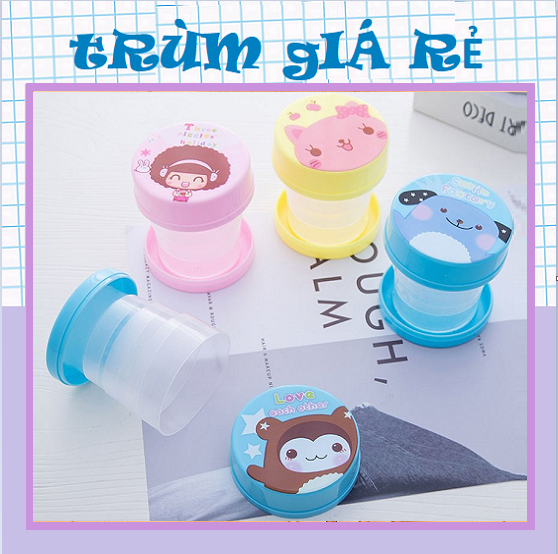 Cốc nhựa gấp gọn du lịch hoạt hình - Ly gấp gọn hình thú mang đi du lịch , đi làm , dã ngoại tiện dụng