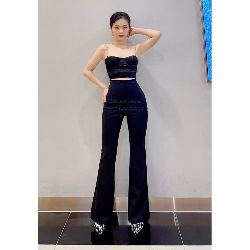 {Free ship} Quần ống loe lưng cao hách dáng  hàng quảng châu co giãn bốn chiều dày mịn vải an toàn cho người sử dụng