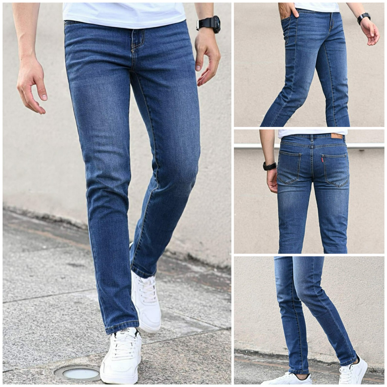 Quần jeans nam quần bò nam trơn dáng ôm co giãn cao cấp